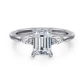 Dela - 14K White Gold Emerald Cut Three Stone Diamond Engagement Ring