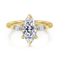 Dela - 14K Yellow Gold Marquise Shape Three Stone Diamond Engagement Ring