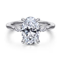 Dela - 14K White Gold Three Stone Oval Diamond Engagement Ring