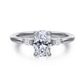 Dela - 14K White Gold Three Stone Oval Diamond Engagement Ring
