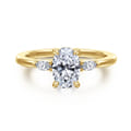 Dela - 14K Yellow Gold Three Stone Oval Diamond Engagement Ring