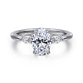 Dela - 14K White Gold Oval Three Stone Diamond Engagement Ring