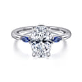 Dela - 14K White Gold Round Three Stone Diamond and Sapphire Engagement Ring