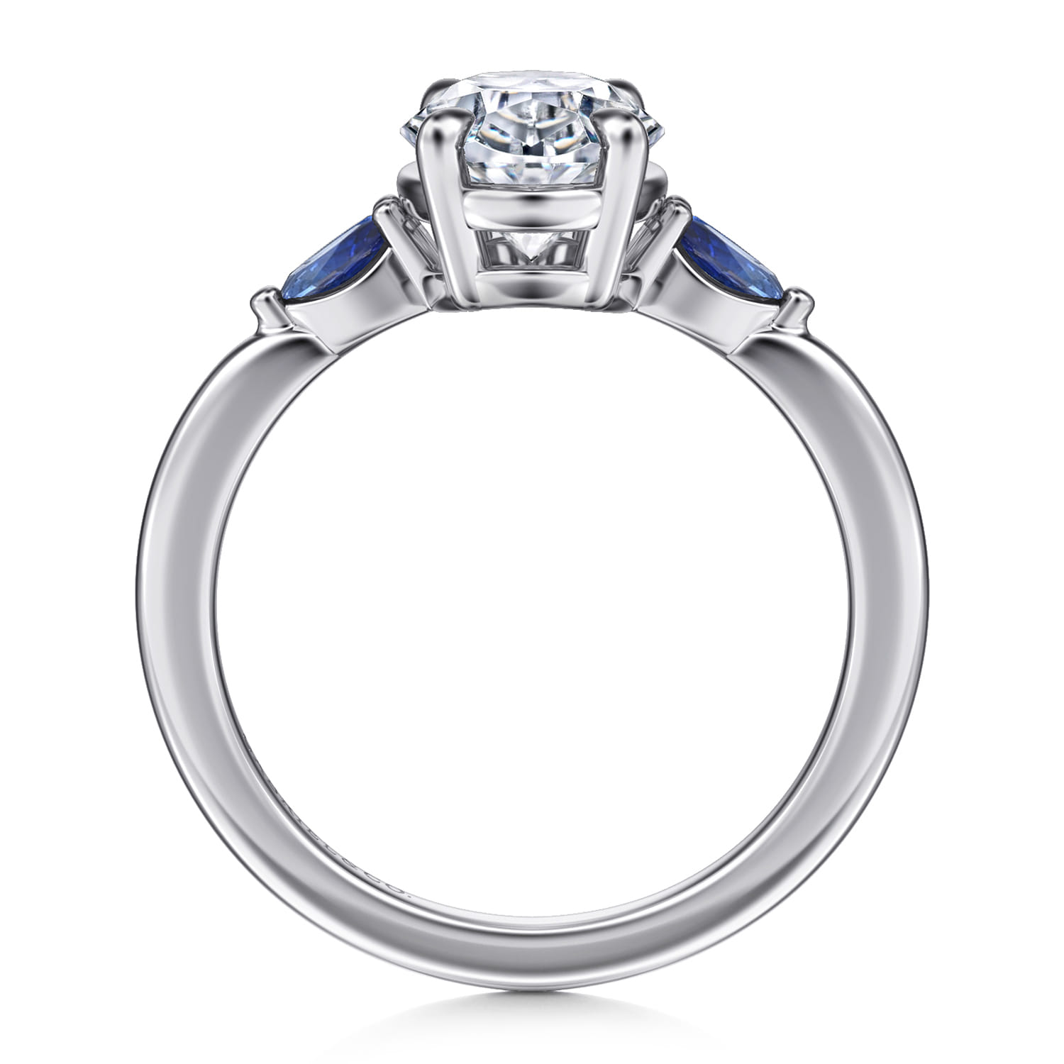 Round Three Stone Diamond and Sapphire Engagement Ring in 14K White Gold, photograph 2