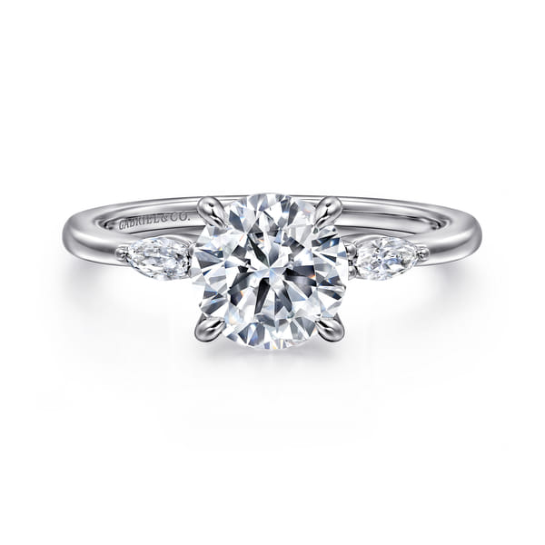 14K White Gold Round Three Stone Diamond Engagement Ring