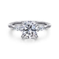 Dela - 14K White Gold Round Three Stone Diamond Engagement Ring