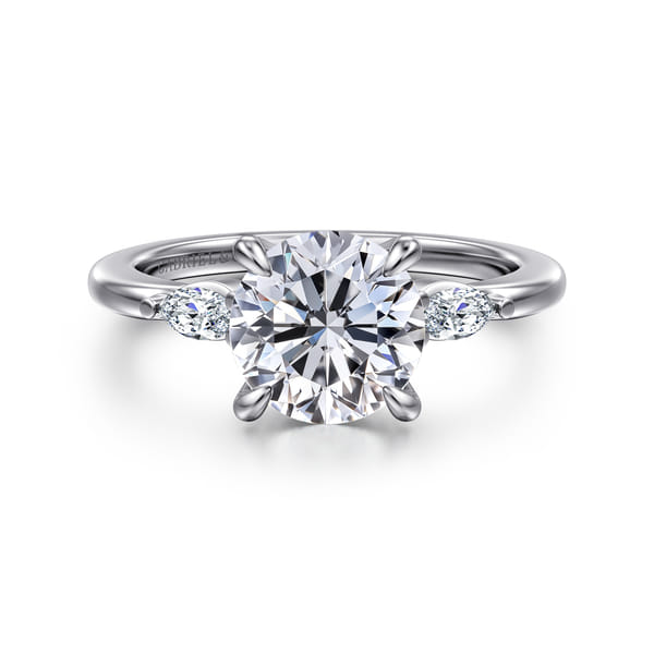 14K White Gold Round Three Stone Diamond Engagement Ring