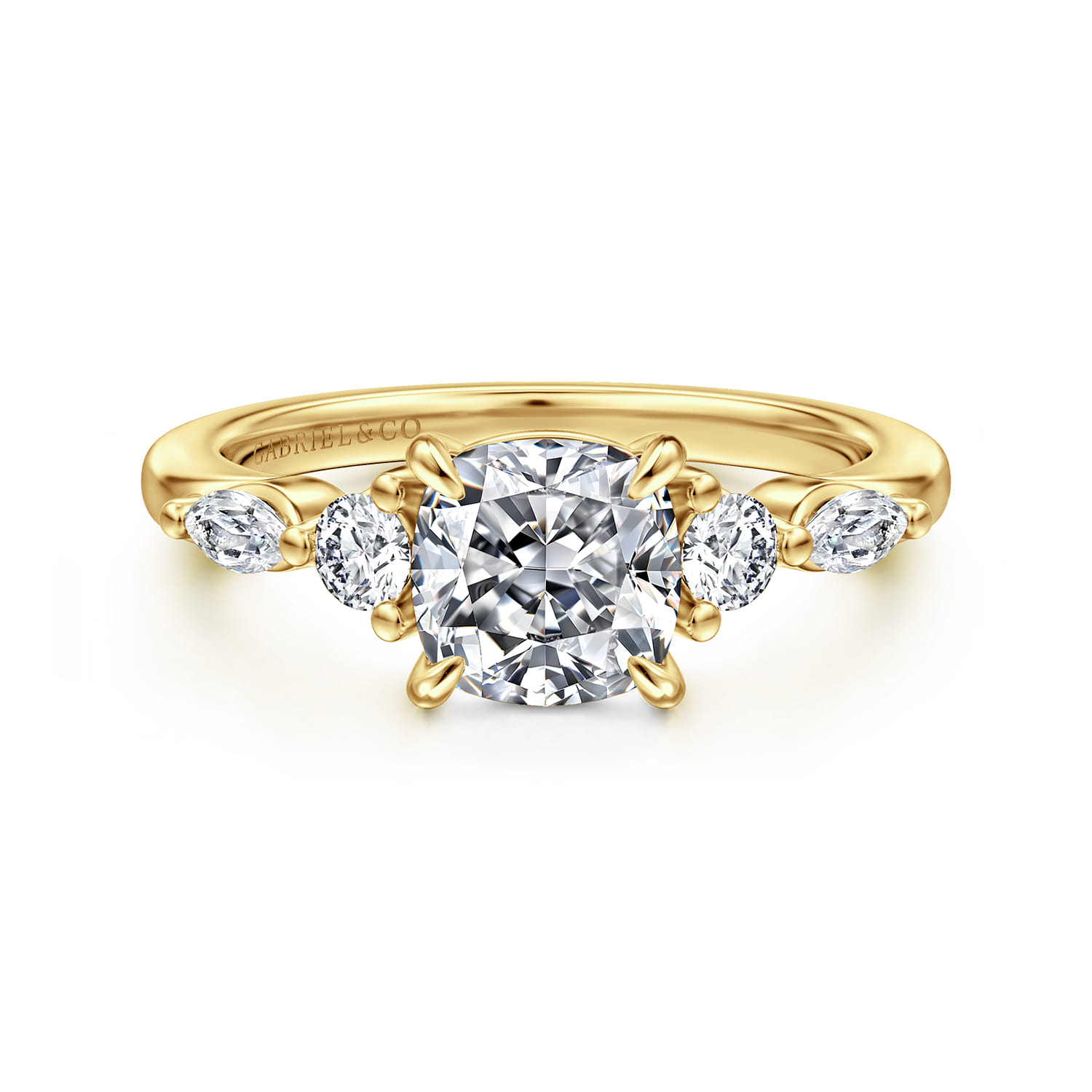 Cushion Five Stone Diamond Engagement Ring in 14K Yellow Gold