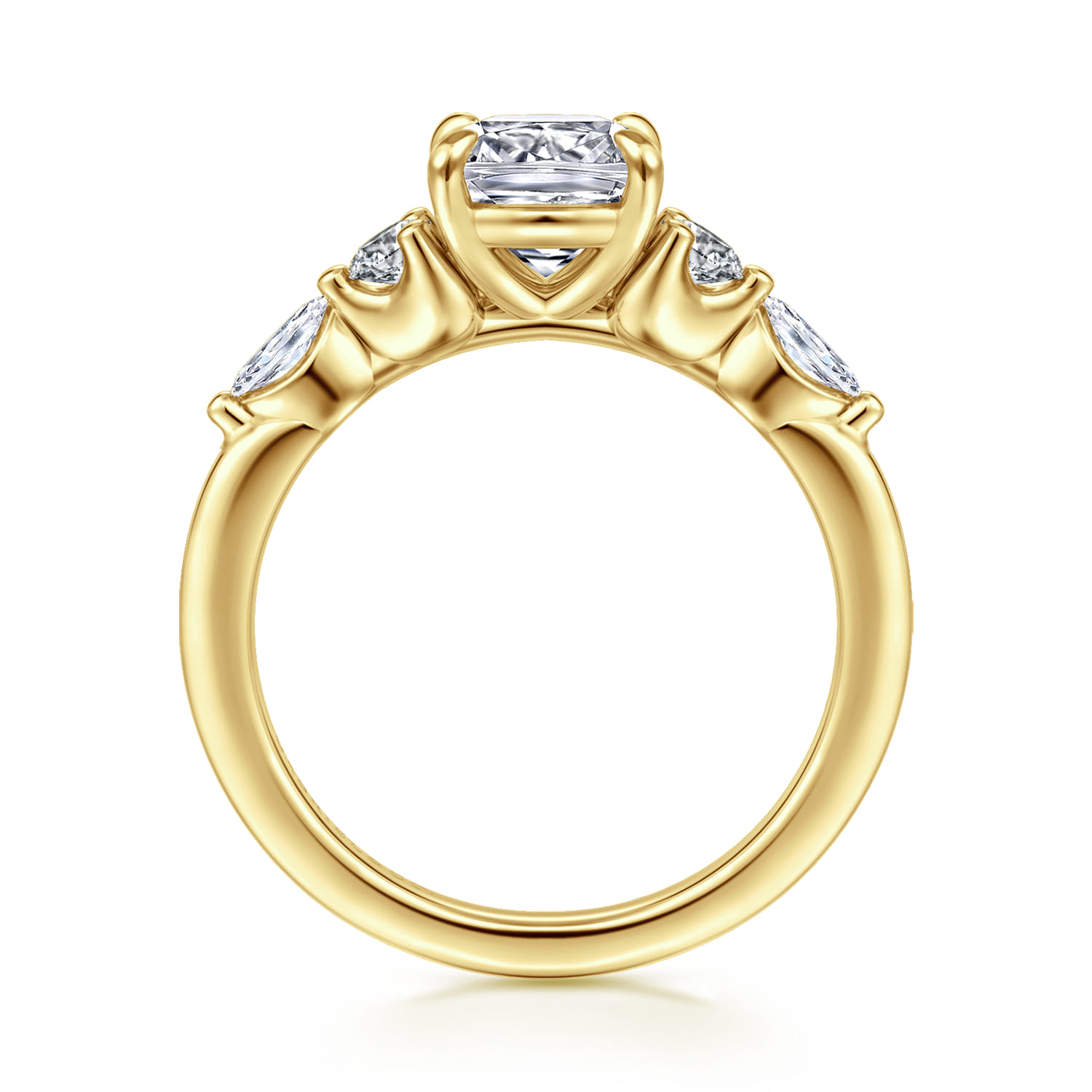 Cushion Five Stone Diamond Engagement Ring in 14K Yellow Gold, photograph 2