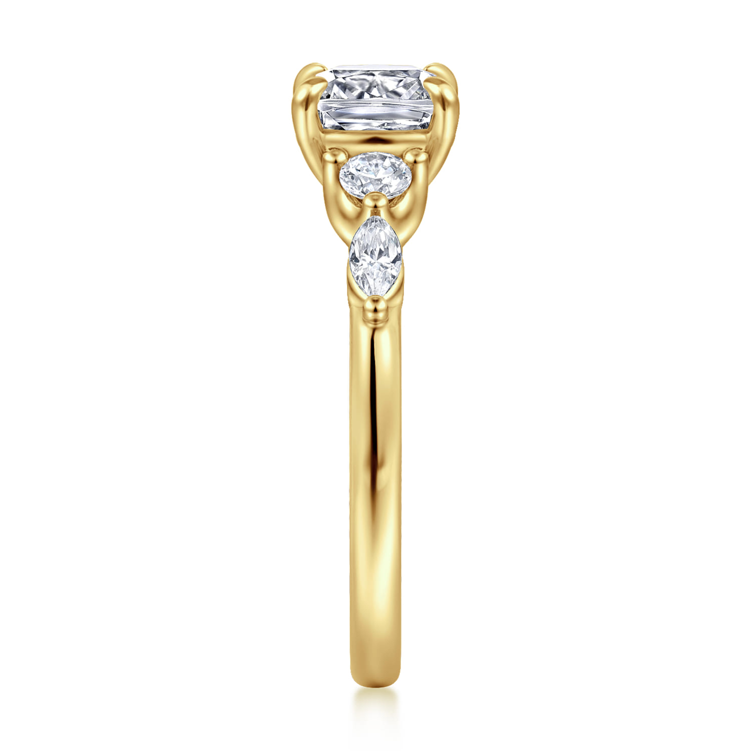 Cushion Five Stone Diamond Engagement Ring in 14K Yellow Gold, photograph 4