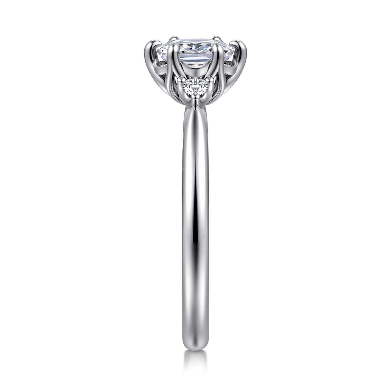 Elongated Cushion Three Stone Diamond Engagement Ring in 14K White Gold, photograph 4