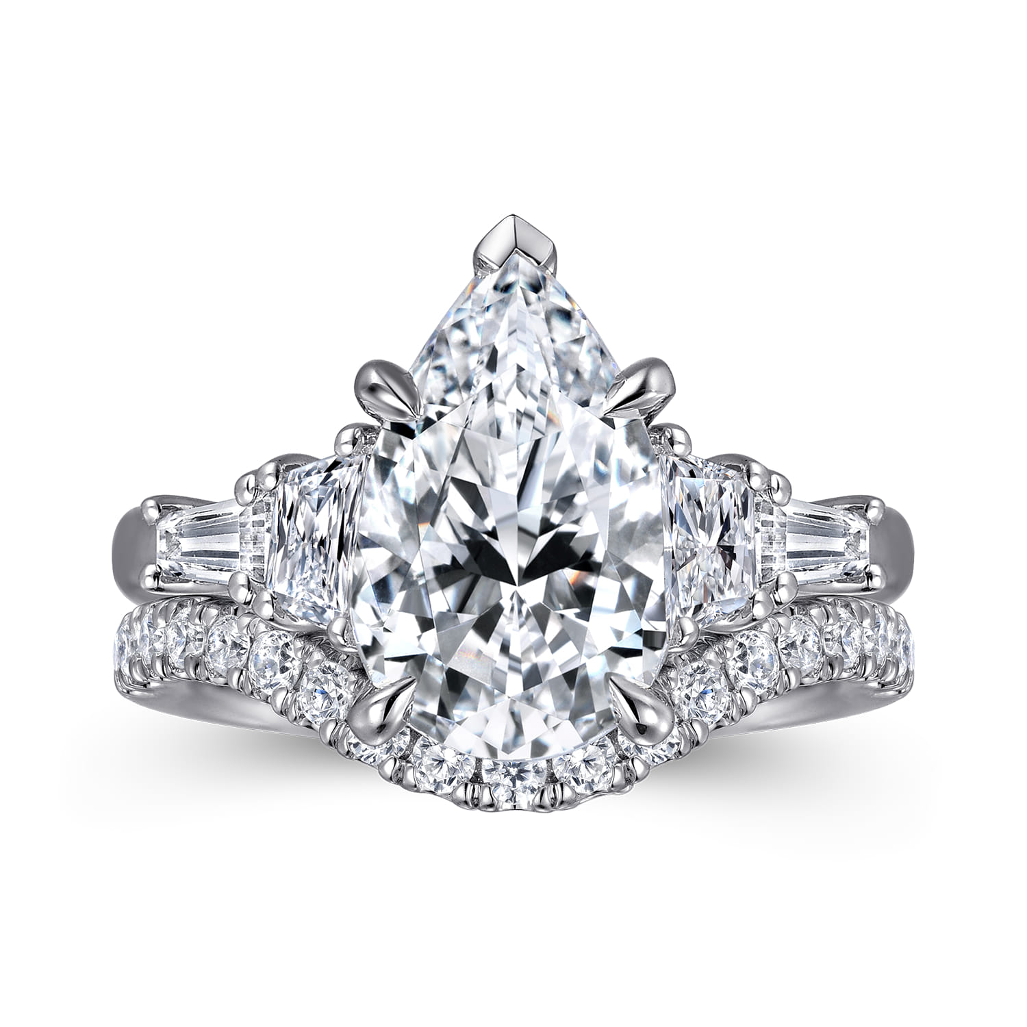 Pear Five Stone Diamond Engagement Ring in 14K White Gold, photograph 4