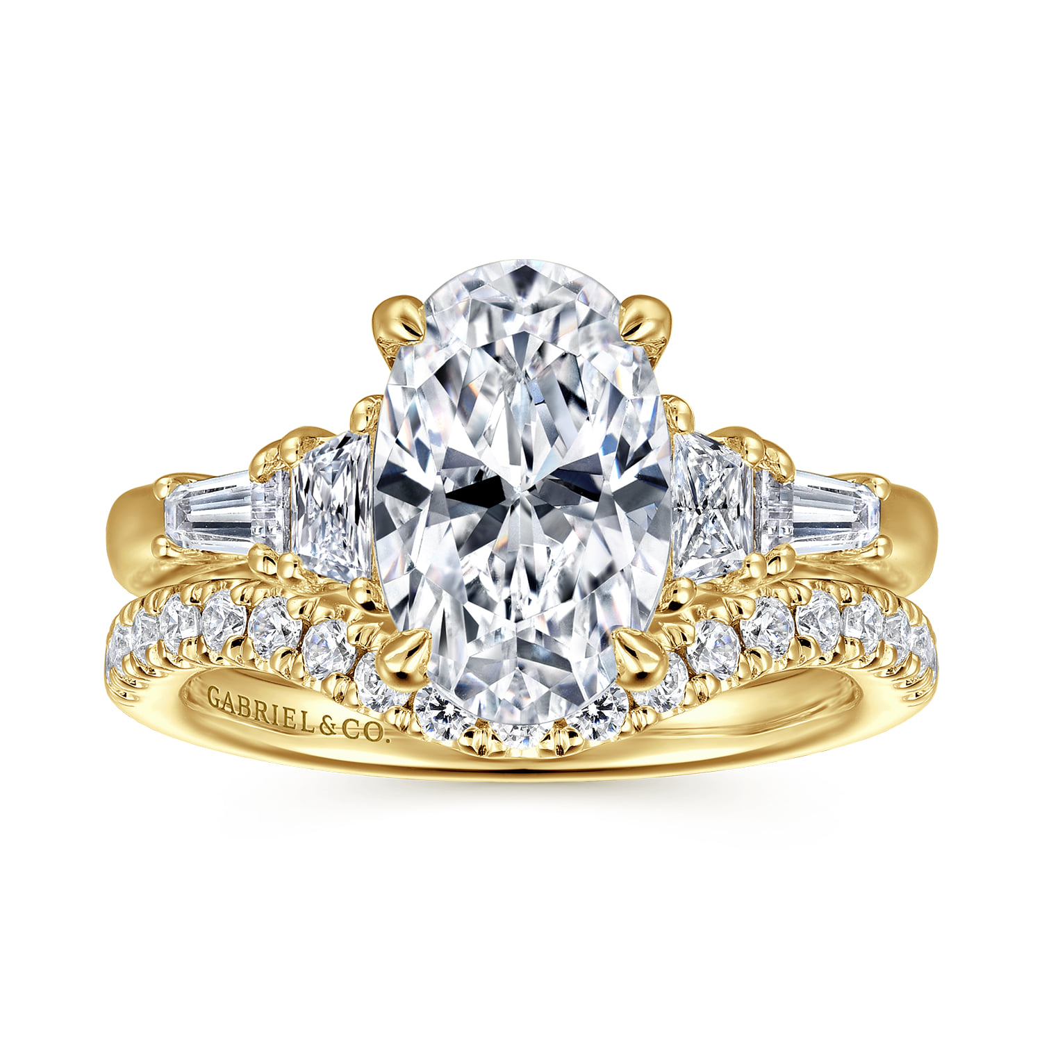 Oval Five Stone Diamond Engagement Ring in 14K Yellow Gold, photograph 4