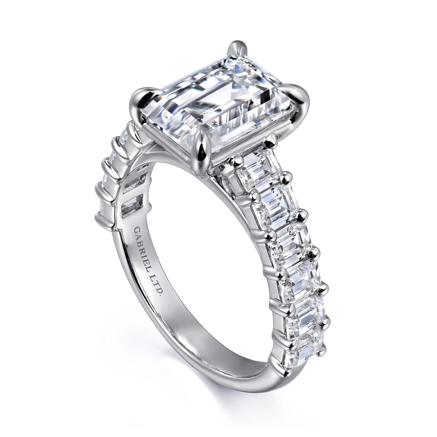 Emerald Diamond Engagement Ring in 14K White Gold, photograph 3