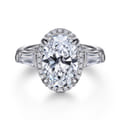 Briela - 14K White Gold Oval Cut Three Stone Halo Diamond Engagement Ring