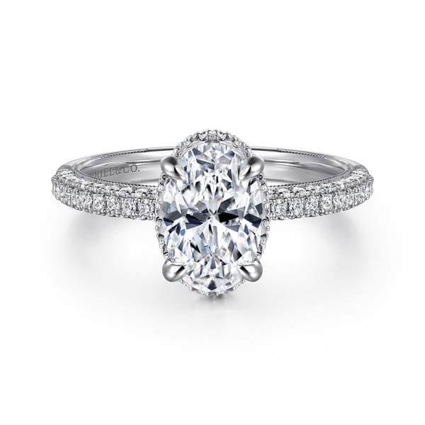 14K White Gold Oval Halo Diamond Engagement Ring