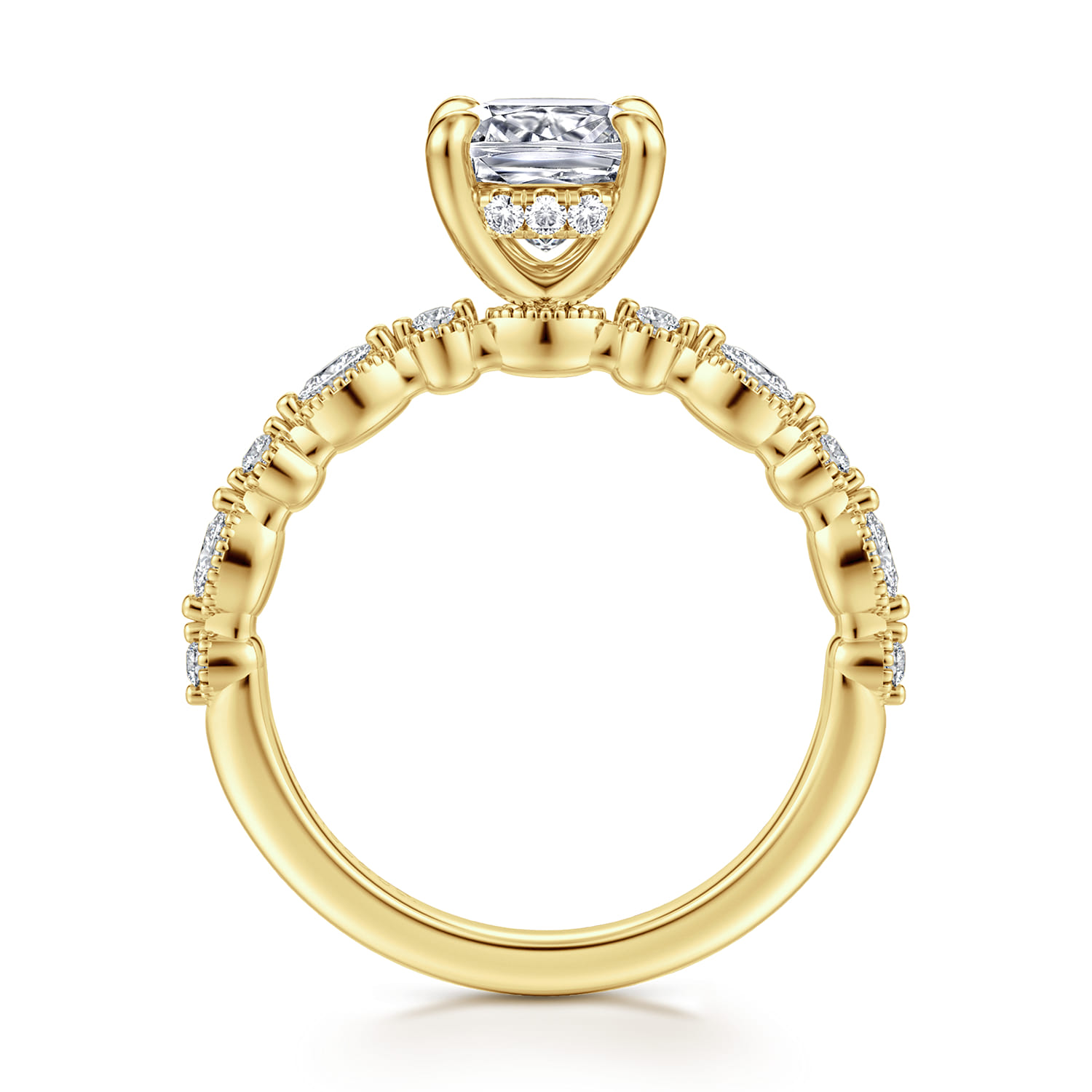 Cushion Diamond Engagement Ring in 14K Yellow Gold, photograph 2