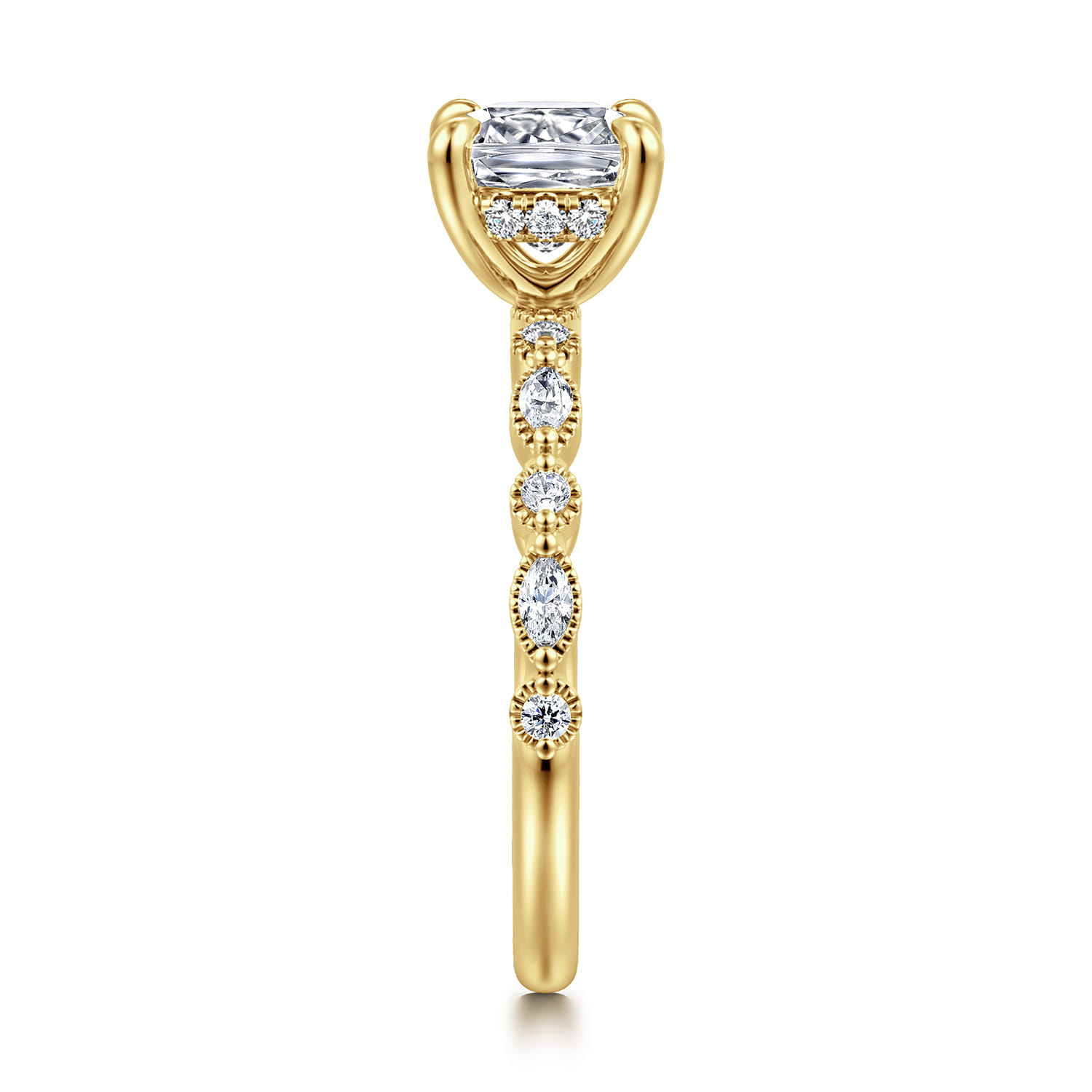 Cushion Diamond Engagement Ring in 14K Yellow Gold, photograph 4