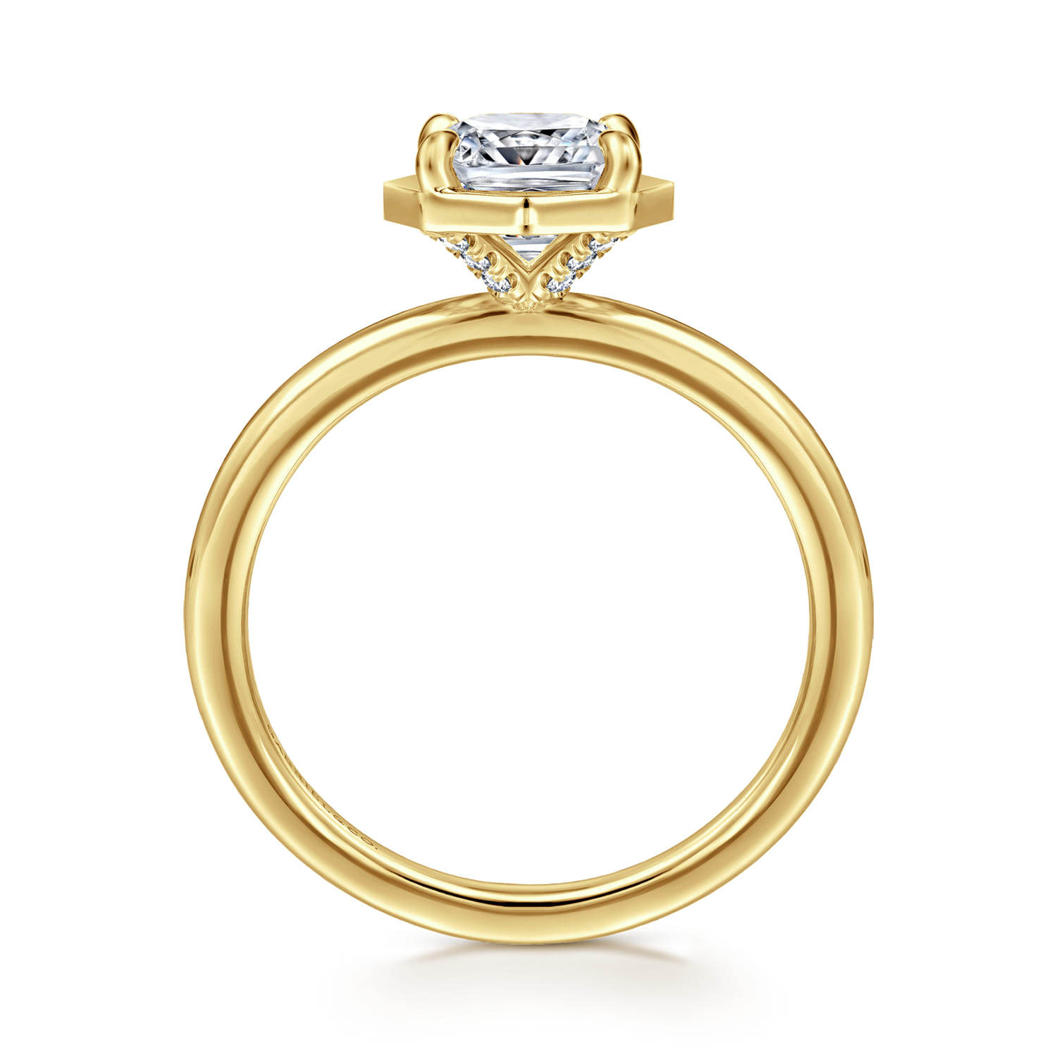 Cushion Bezel Prong Diamond Engagement Ring in 14K Yellow Gold, photograph 2