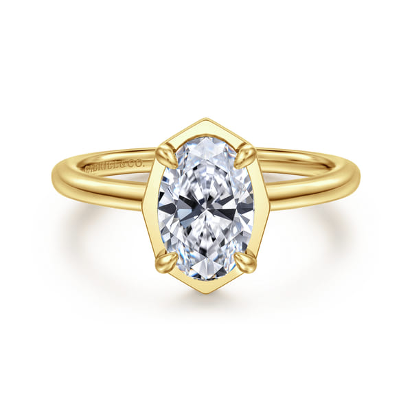 14K Yellow Gold Bezel Prong Oval Diamond Engagement Ring