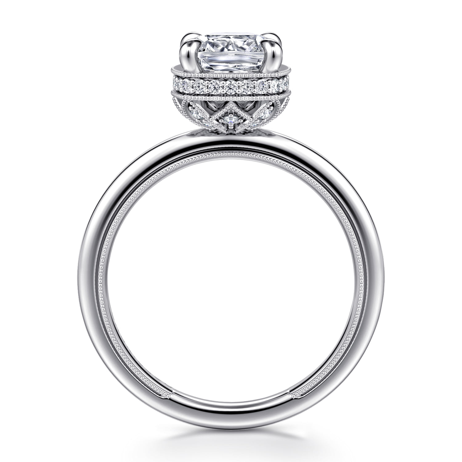Cushion Bezel Prong Diamond Engagement Ring in 14K White Gold, photograph 2