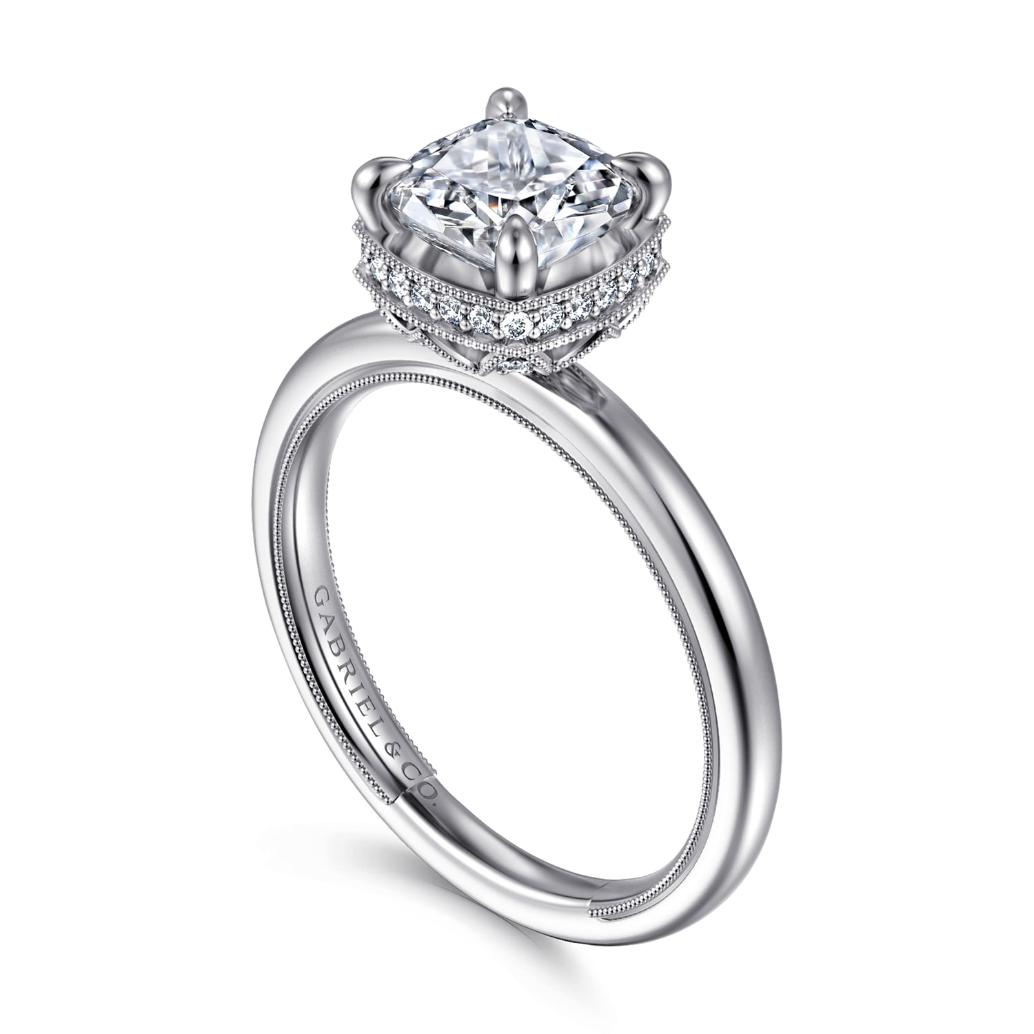 Cushion Bezel Prong Diamond Engagement Ring in 14K White Gold, photograph 3