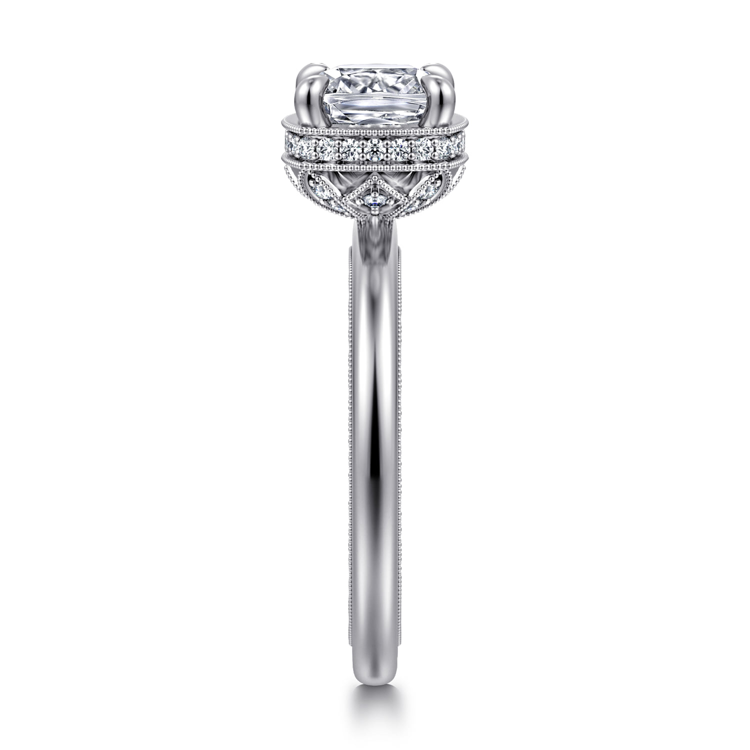 Cushion Bezel Prong Diamond Engagement Ring in 14K White Gold, photograph 4