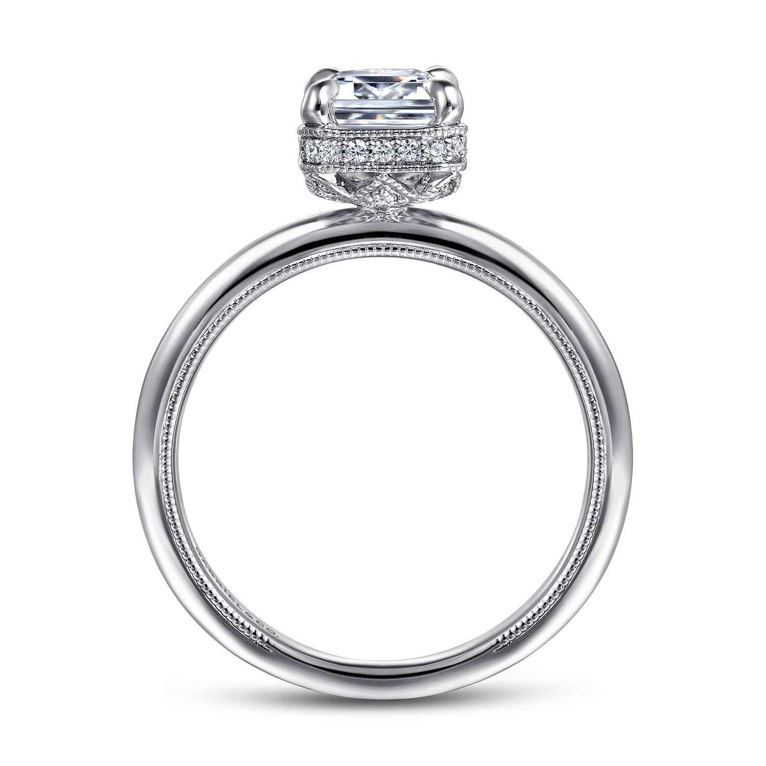 Emerald Bezel Prong Diamond Engagement Ring in 14K White Gold, photograph 2