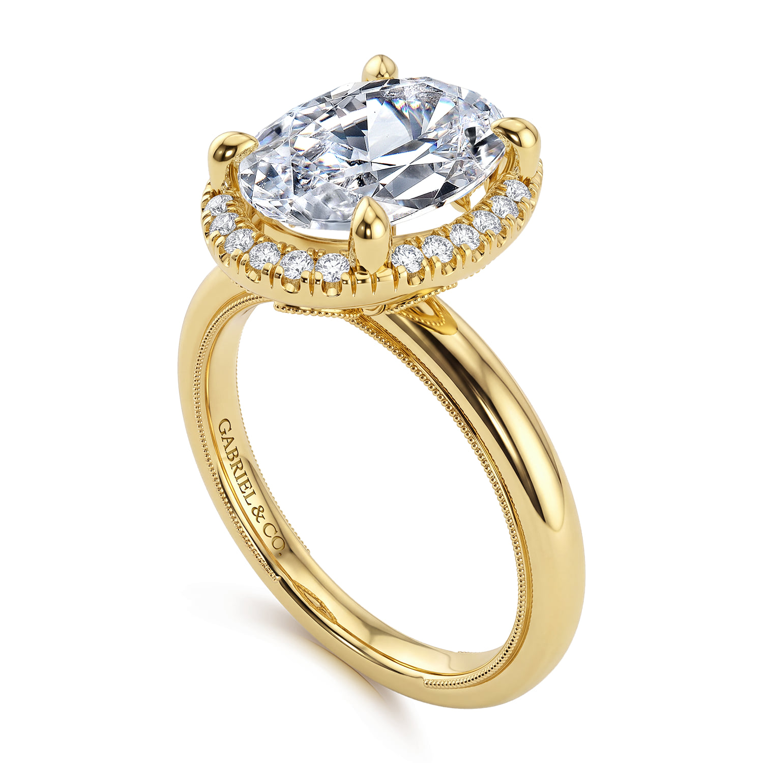 Oval Halo Diamond Engagement Ring in 14K Yellow Gold, photograph 3