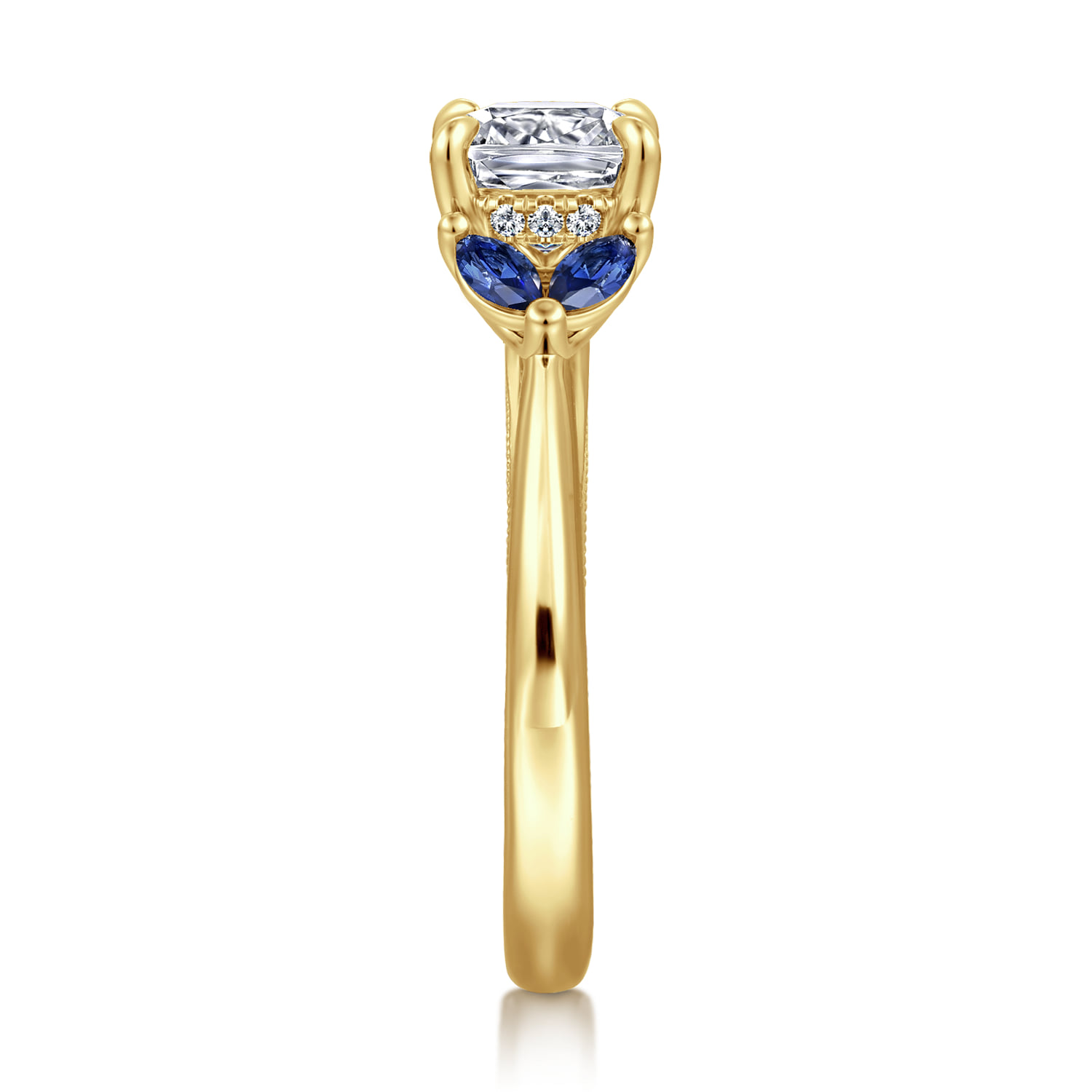 Cushion Round Diamond and Sapphire Engagement Ring in 14K Yellow Gold, photograph 4