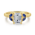 Dani - 14K Yellow Gold Emerald Cut Diamond and Sapphire Engagement Ring