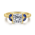 Dani - 14K Yellow Gold Princess Cut Diamond and Sapphire Engagement Ring