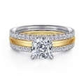 Reba - 14K White-Yellow Gold Cushion Cut Diamond Engagement Ring