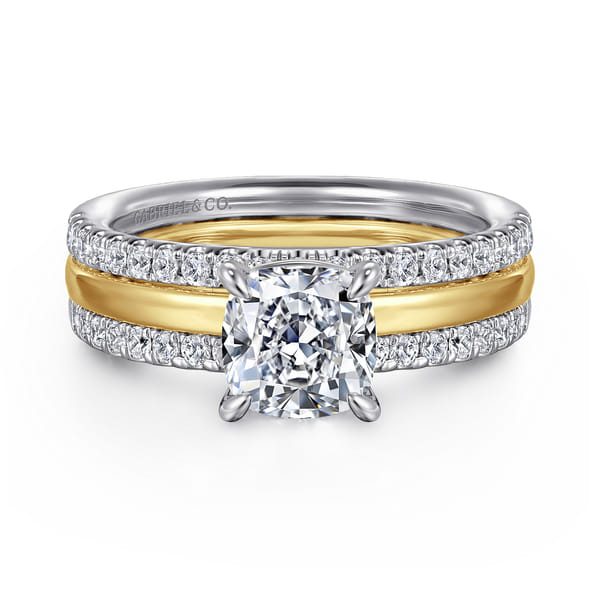 14K White-Yellow Gold Cushion Cut Diamond Engagement Ring