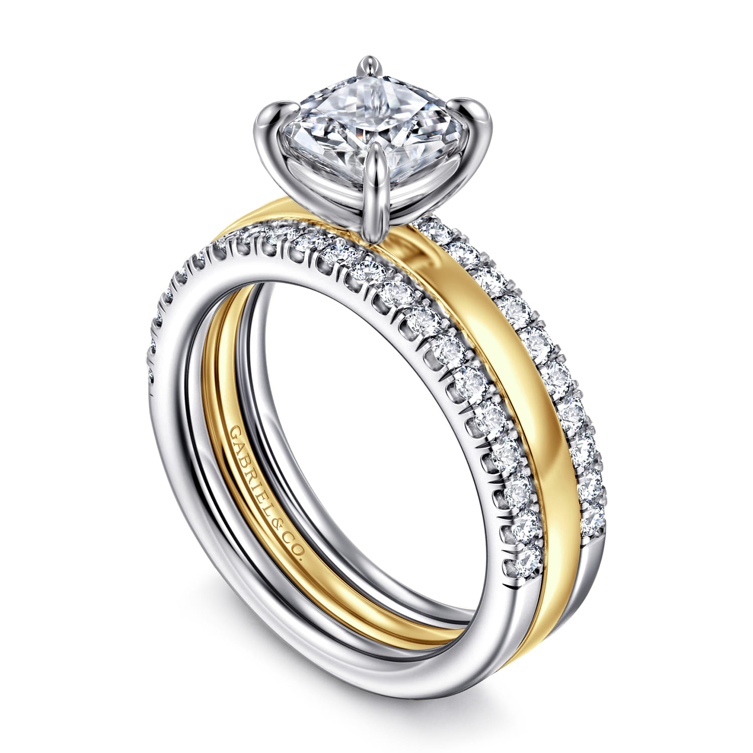 Cushion Diamond Engagement Ring in 14K White/Yellow Gold, photograph 3