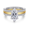 Reba - 14K White-Yellow Gold Marquise Shape Diamond Engagement Ring