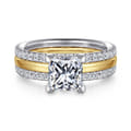 Reba - 14K White-Yellow Gold Princess Cut Diamond Engagement Ring
