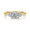 Abbi - 14K Yellow Gold Cushion Cut Three Stone Diamond Engagement Ring