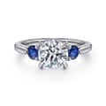 Abbi - 14K White Gold Round Three Stone Diamond and Sapphire Engagement Ring