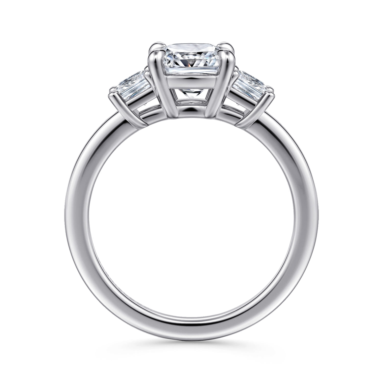 Cushion Three Stone Diamond Engagement Ring in 14K White Gold, photograph 2
