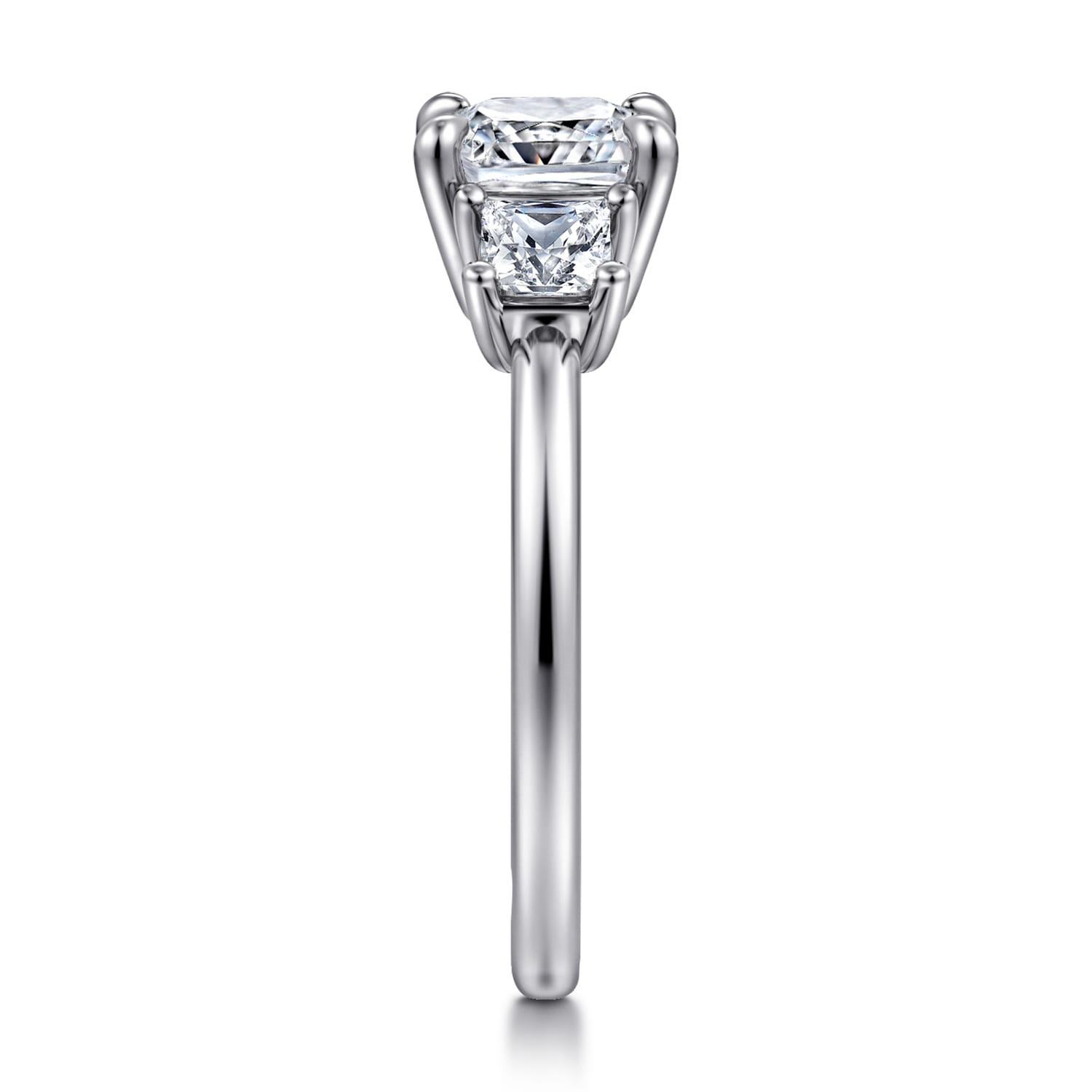 Cushion Three Stone Diamond Engagement Ring in 14K White Gold, photograph 4