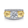 Phoenix - 14K White Yellow Gold Wide Band Round Diamond Engagement Ring