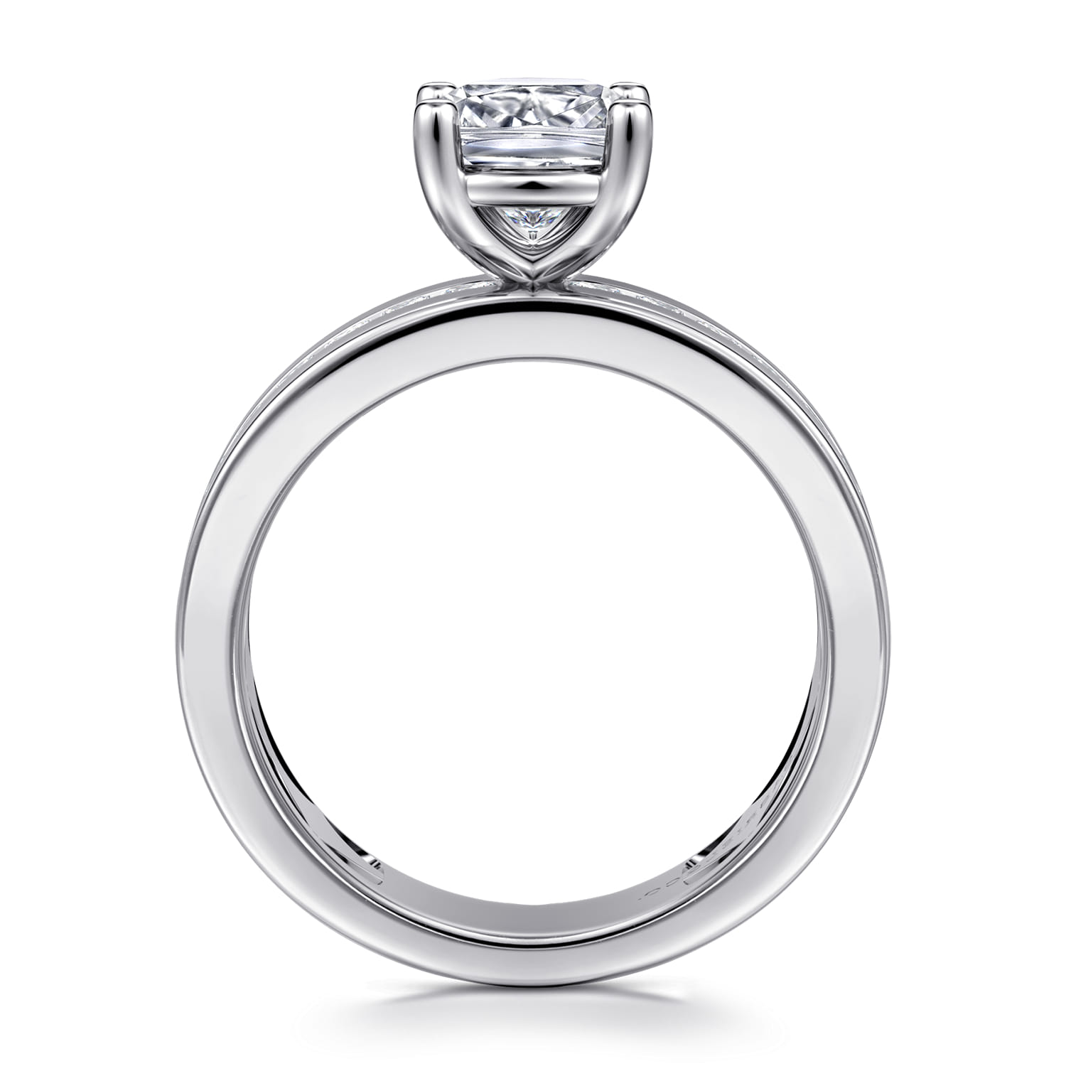 Cushion Wide Band Diamond Engagement Ring in 14K White Gold, photograph 2