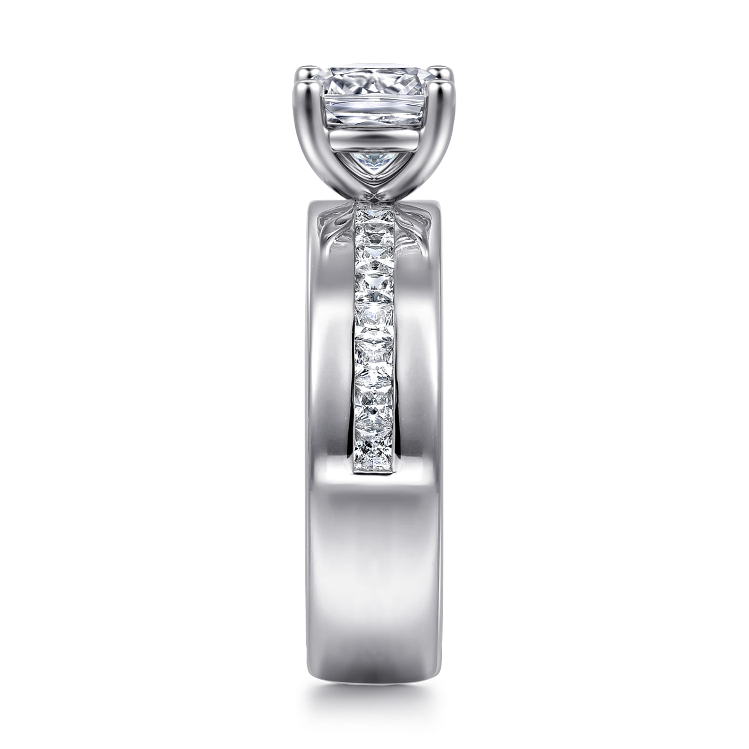 Cushion Wide Band Diamond Engagement Ring in 14K White Gold, photograph 4