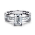 Adley - 14K White Gold Wide Band Emerald Cut Diamond Engagement Ring