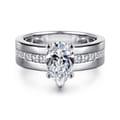 Adley - 14K White Gold Wide Band Pear Shape Diamond Engagement Ring