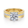 Adley - 14K Yellow-White Gold Wide Band Round Diamond Engagement Ring