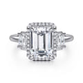Anita - 14K White Gold Emerald Cut Halo Five Stone Diamond Engagement Ring