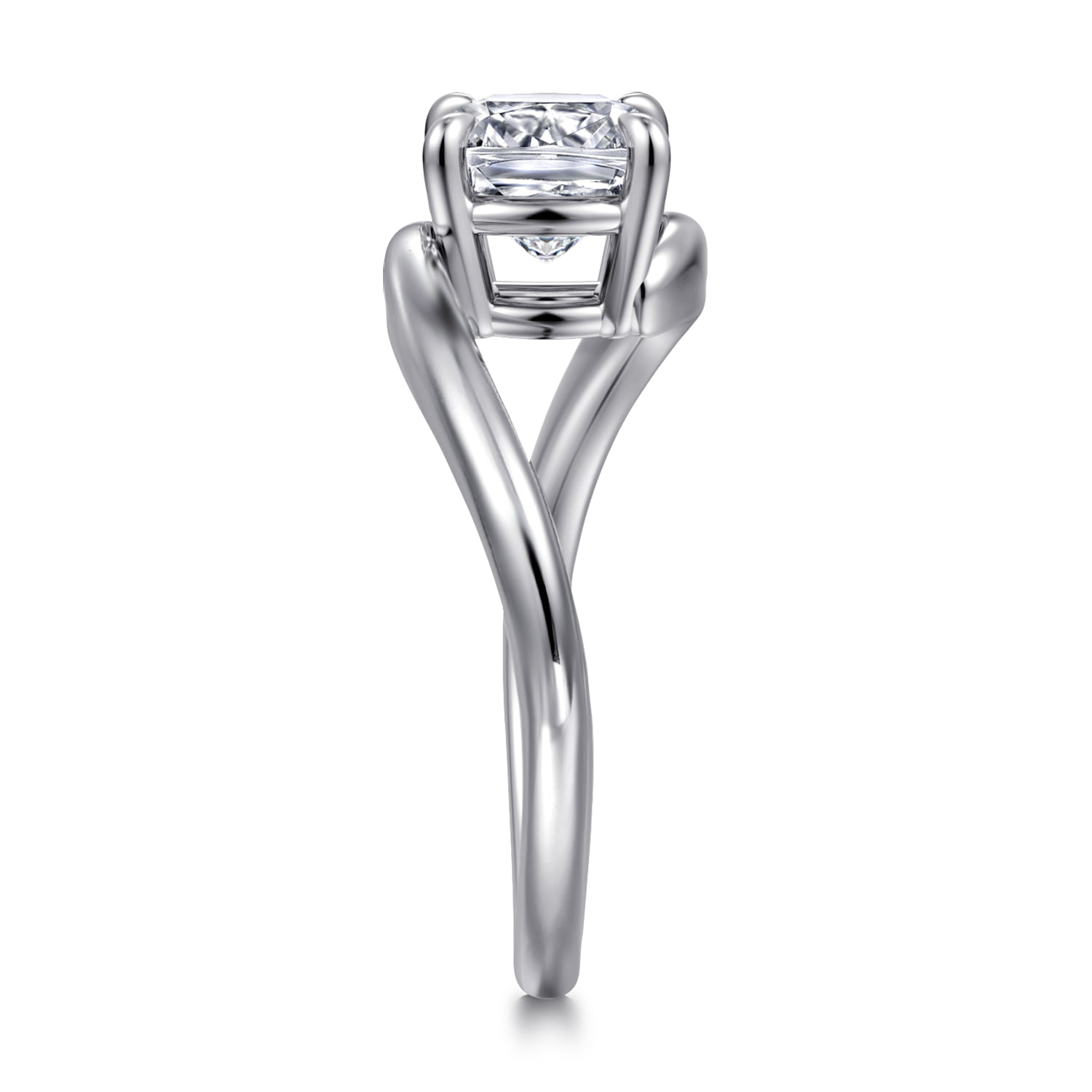 Cushion Bypass Diamond Engagement Ring in 14K White Gold, photograph 4
