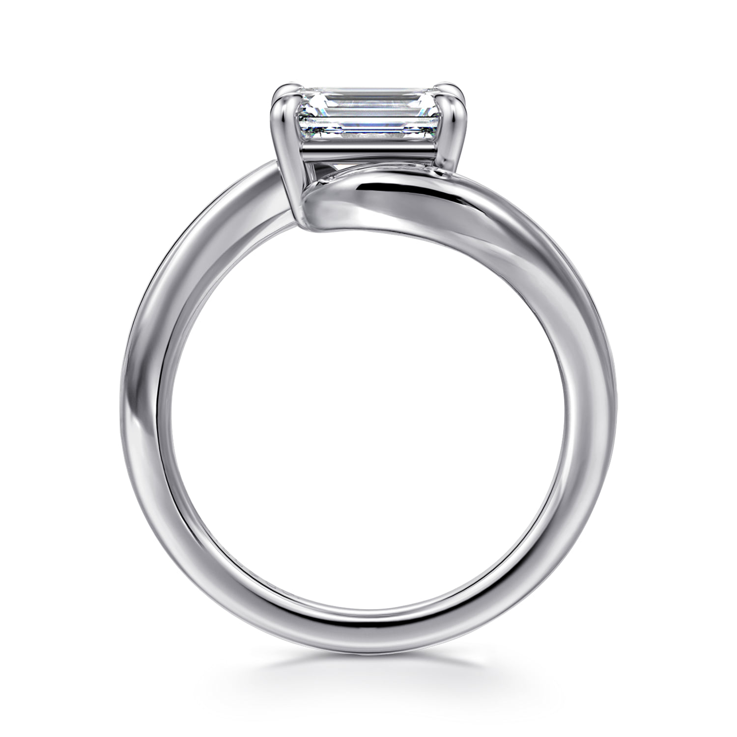 Emerald Bypass Diamond Engagement Ring in 14K White Gold, photograph 2